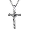U7 Men Crucifix Cross Pendant with Chain Baptism Christian Jewelry Stainless Steel/18K Gold Antique Jesus Necklace, Gift Packed,Length 22″(02. Stainless)