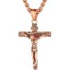 U7 Men Crucifix Cross Pendant with Chain Baptism Christian Jewelry Stainless Steel/18K Gold Antique Jesus Necklace, Gift Packed,Length 22″(04. Rose Gold)