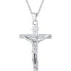 U7 Men Crucifix Cross Pendant with Chain Baptism Christian Jewelry Stainless Steel/18K Gold Antique Jesus Necklace, Gift Packed,Length 22″(05. Sterling Silver)