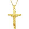 U7 Men Crucifix Cross Pendant with Chain Baptism Christian Jewelry Stainless Steel/18K Gold Antique Jesus Necklace, Gift Packed,Length 22″(06. Gold – Sterling Silver)