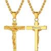 U7 Men Crucifix Cross Pendant with Chain Baptism Christian Jewelry Stainless Steel/18K Gold Antique Jesus Necklace, Gift Packed,Length 22″(07. Gold – Custom)