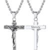 U7 Men Crucifix Cross Pendant with Chain Baptism Christian Jewelry Stainless Steel/18K Gold Antique Jesus Necklace, Gift Packed,Length 22″(08. Stainless – Custom)