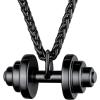 U7 Men Women Fitness Dumbbell Necklace Stainless Steel Weight Plate Barbell Chain Pendant Necklace,Chain 22″+2″ Extender, with Gift Box(B.Barbbell Black)