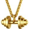 U7 Men Women Fitness Dumbbell Necklace Stainless Steel Weight Plate Barbell Chain Pendant Necklace,Chain 22″+2″ Extender, with Gift Box(B.Barbbell Gold)