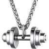 U7 Men Women Fitness Dumbbell Necklace Stainless Steel Weight Plate Barbell Chain Pendant Necklace,Chain 22″+2″ Extender, with Gift Box(B.Barbbell Stainless)