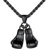 U7 Men Women Fitness Dumbbell Necklace Stainless Steel Weight Plate Barbell Chain Pendant Necklace,Chain 22″+2″ Extender, with Gift Box(F-Black Boxing Gloves)