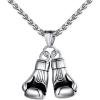 U7 Men Women Fitness Dumbbell Necklace Stainless Steel Weight Plate Barbell Chain Pendant Necklace,Chain 22″+2″ Extender, with Gift Box(F-Silver Boxing Gloves)