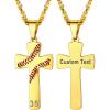 U7 Soccer Necklace for Men Football Baseball Basketball Stainless Steel Chain in Gold Silver Black Color, Shoes Pendant Necklaces for Gym Sport Players Hip Hop Jewelry, 22 Inch(A-Baseball Cross-Gold-Custom Text)
