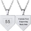 U7 Soccer Necklace for Men Football Baseball Basketball Stainless Steel Chain in Gold Silver Black Color, Shoes Pendant Necklaces for Gym Sport Players Hip Hop Jewelry, 22 Inch(C-Baseball Home Base-Stainless-Custom Number+Text)