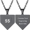 U7 Soccer Necklace for Men Football Baseball Basketball Stainless Steel Chain in Gold Silver Black Color, Shoes Pendant Necklaces for Gym Sport Players Hip Hop Jewelry, 22 Inch(C-Baseball Home Base-Black-Custom Number+Text)