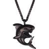 U7 Stainless Steel Shark Necklaces,18K Gold Plated Dolphin/Swordfish/Shark Pendant Necklace,Punk Mens Jewelry(1.Shark-Black)