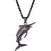U7 Stainless Steel Shark Necklaces,18K Gold Plated Dolphin/Swordfish/Shark Pendant Necklace,Punk Mens Jewelry(2.Swordfish-Black)