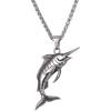U7 Stainless Steel Shark Necklaces,18K Gold Plated Dolphin/Swordfish/Shark Pendant Necklace,Punk Mens Jewelry(2.Swordfish-Steel)
