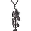 U7 Stainless Steel Shark Necklaces,18K Gold Plated Dolphin/Swordfish/Shark Pendant Necklace,Punk Mens Jewelry(3.Fish Bone-Black)