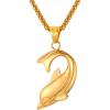 U7 Stainless Steel Shark Necklaces,18K Gold Plated Dolphin/Swordfish/Shark Pendant Necklace,Punk Mens Jewelry(4.Dolphin-18K Gold)