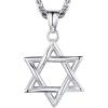 U7 Star of David Necklace for Men Women Gold/Stainless Steel Hexagon Pendant with Cross/Ruby Stone/Classic Jewish Isael Necklaces, Length 22″ 24″ 26″(06-Cursive David Star-Stainless)