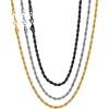U7 Twisted Rope Chain, Figaro Chain, Men Stainless Steel Necklace and Bracelet Set, 3mm 5mm 6mm 9mm Black Gold Silver Chains Necklaces for Men Women 16″-30″(d. 3mm Color)