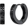 U7 Viking Hoop Earring for Men Stainless Steel/Black/Gold Huggie Hoops Earrings, Norse Viking Runes Hoop/Hexagon/Triangle Punk Jewelry Hypoallergenic Gift for Men Women(01.Black-Hoop)