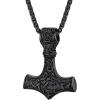 U7 Viking Pendant Necklace Stainless Steel/18K Gold Plated Celtic Thor’s Hammer Pendant Necklaces Viking Jewelry Gift for Men(1.Thor’s hammer celtic-black)