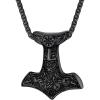 U7 Viking Pendant Necklace Stainless Steel/18K Gold Plated Celtic Thor’s Hammer Pendant Necklaces Viking Jewelry Gift for Men(2.Thor’s hammer& Ordin raven-black)