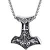 U7 Viking Pendant Necklace Stainless Steel/18K Gold Plated Celtic Thor’s Hammer Pendant Necklaces Viking Jewelry Gift for Men(2.Thor’s hammer& Ordin raven-stainless)