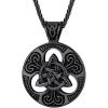 U7 Viking Pendant Necklace Stainless Steel/18K Gold Plated Celtic Thor’s Hammer Pendant Necklaces Viking Jewelry Gift for Men(3.Magic triquetra-black)