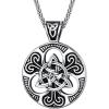 U7 Viking Pendant Necklace Stainless Steel/18K Gold Plated Celtic Thor’s Hammer Pendant Necklaces Viking Jewelry Gift for Men(3.Magic triquetra-stainless)