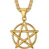 U7 Wiccan Necklace Pagan Pendant Men Women Stainless Steel/Black/18K Gold Plated Pentagram/Norse Viking/Raven Occult Necklaces(01.Pentacle-Gold)