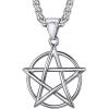 U7 Wiccan Necklace Pagan Pendant Men Women Stainless Steel/Black/18K Gold Plated Pentagram/Norse Viking/Raven Occult Necklaces(01.Pentacle-Stainless)