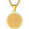 U7 Wiccan Necklace Pagan Pendant Men Women Stainless Steel/Black/18K Gold Plated Pentagram/Norse Viking/Raven Occult Necklaces(02.Pentacle Medal-Gold)
