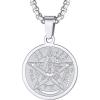 U7 Wiccan Necklace Pagan Pendant Men Women Stainless Steel/Black/18K Gold Plated Pentagram/Norse Viking/Raven Occult Necklaces(02.Pentacle Medal-Stainless)