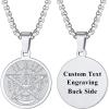 U7 Wiccan Necklace Pagan Pendant Men Women Stainless Steel/Black/18K Gold Plated Pentagram/Norse Viking/Raven Occult Necklaces(02.Pentacle Medal-Stainless-Customized)