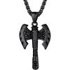 U7 Wiccan Necklace Pagan Pendant Men Women Stainless Steel/Black/18K Gold Plated Pentagram/Norse Viking/Raven Occult Necklaces(04.Double Bit Axe-Black)