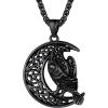 U7 Wiccan Necklace Pagan Pendant Men Women Stainless Steel/Black/18K Gold Plated Pentagram/Norse Viking/Raven Occult Necklaces(06.Pentacle Raven-Black)