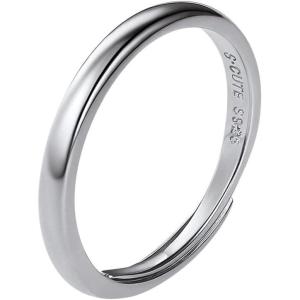 SILVERCUTE 925 Sterling Silver Band Rings Cat Rings for Women,Adjustable 925 Silver/18K Gold Plated Band Ring,Cat/Panda Ring(2.5mm Band Ring-Silver)
