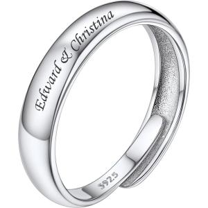 SILVERCUTE 925 Sterling Silver Band Rings Cat Rings for Women,Adjustable 925 Silver/18K Gold Plated Band Ring,Cat/Panda Ring(4mm Band Ring-Silver (Custom))