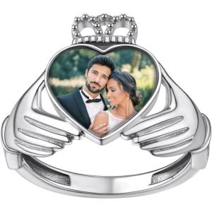 SILVERCUTE 925 Sterling Silver Band Rings Cat Rings for Women,Adjustable 925 Silver/18K Gold Plated Band Ring,Cat/Panda Ring(Heart&Crown-Silver (Custom))