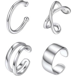 SILVERCUTE 925 Sterling Silver Earrings for Women,Silver Cat/Dinosaur/Devil Horn/Leaf/Snake/Skeleton Various Stud Earrings or Ear Cuffs(11.Cuff set/4 pieces-silver)