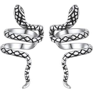 SILVERCUTE 925 Sterling Silver Earrings for Women,Silver Cat/Dinosaur/Devil Horn/Leaf/Snake/Skeleton Various Stud Earrings or Ear Cuffs(12.Snake cuff/1 pair)