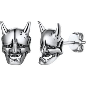 SILVERCUTE 925 Sterling Silver Earrings for Women,Silver Cat/Dinosaur/Devil Horn/Leaf/Snake/Skeleton Various Stud Earrings or Ear Cuffs(14.Devil horn stud/1 pair)
