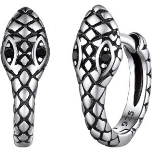 SILVERCUTE 925 Sterling Silver Earrings for Women,Silver Cat/Dinosaur/Devil Horn/Leaf/Snake/Skeleton Various Stud Earrings or Ear Cuffs(17.Snake hoop)