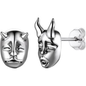 SILVERCUTE 925 Sterling Silver Earrings for Women,Silver Cat/Dinosaur/Devil Horn/Leaf/Snake/Skeleton Various Stud Earrings or Ear Cuffs(18.Prajna stud/1 pair)