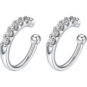 SILVERCUTE 925 Sterling Silver Earrings for Women,Silver Cat/Dinosaur/Devil Horn/Leaf/Snake/Skeleton Various Stud Earrings or Ear Cuffs(23.CZ cuff/1 pair)
