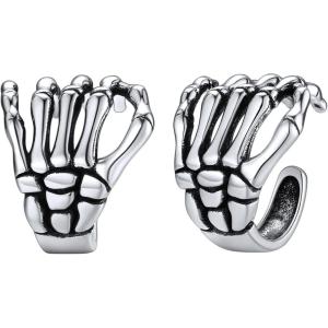 SILVERCUTE 925 Sterling Silver Earrings for Women,Silver Cat/Dinosaur/Devil Horn/Leaf/Snake/Skeleton Various Stud Earrings or Ear Cuffs(c.Skull hand cuff/1 pair)
