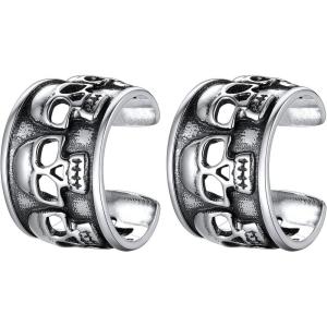 SILVERCUTE 925 Sterling Silver Earrings for Women,Silver Cat/Dinosaur/Devil Horn/Leaf/Snake/Skeleton Various Stud Earrings or Ear Cuffs(c.Skulls cuff/1 pair)