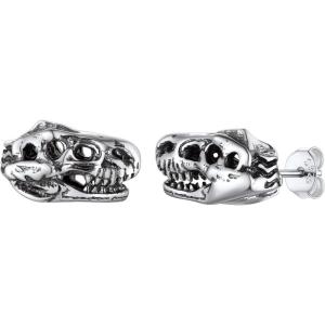 SILVERCUTE 925 Sterling Silver Earrings for Women,Silver Cat/Dinosaur/Devil Horn/Leaf/Snake/Skeleton Various Stud Earrings or Ear Cuffs(f.Dinosaur stud/1 pair)