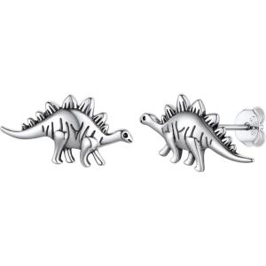 SILVERCUTE 925 Sterling Silver Earrings for Women,Silver Cat/Dinosaur/Devil Horn/Leaf/Snake/Skeleton Various Stud Earrings or Ear Cuffs(f.Stegosaurus stud/1 pair)