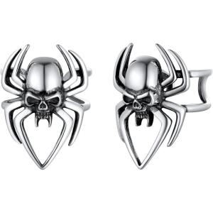 SILVERCUTE 925 Sterling Silver Earrings for Women,Silver Cat/Dinosaur/Devil Horn/Leaf/Snake/Skeleton Various Stud Earrings or Ear Cuffs(h.Spider cuff/1 pair)