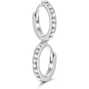 SILVERCUTE 925 Sterling Silver Huggie Hoop Earrings for Women,Hypoallergenic Small Hoop Earrings Lightweight Silver/14K Gold Hoops Cartilage Earrings for Women,8/10/12mm(4.CZ Silver)