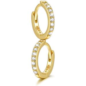 SILVERCUTE 925 Sterling Silver Huggie Hoop Earrings for Women,Hypoallergenic Small Hoop Earrings Lightweight Silver/14K Gold Hoops Cartilage Earrings for Women,8/10/12mm(5.CZ Gold)